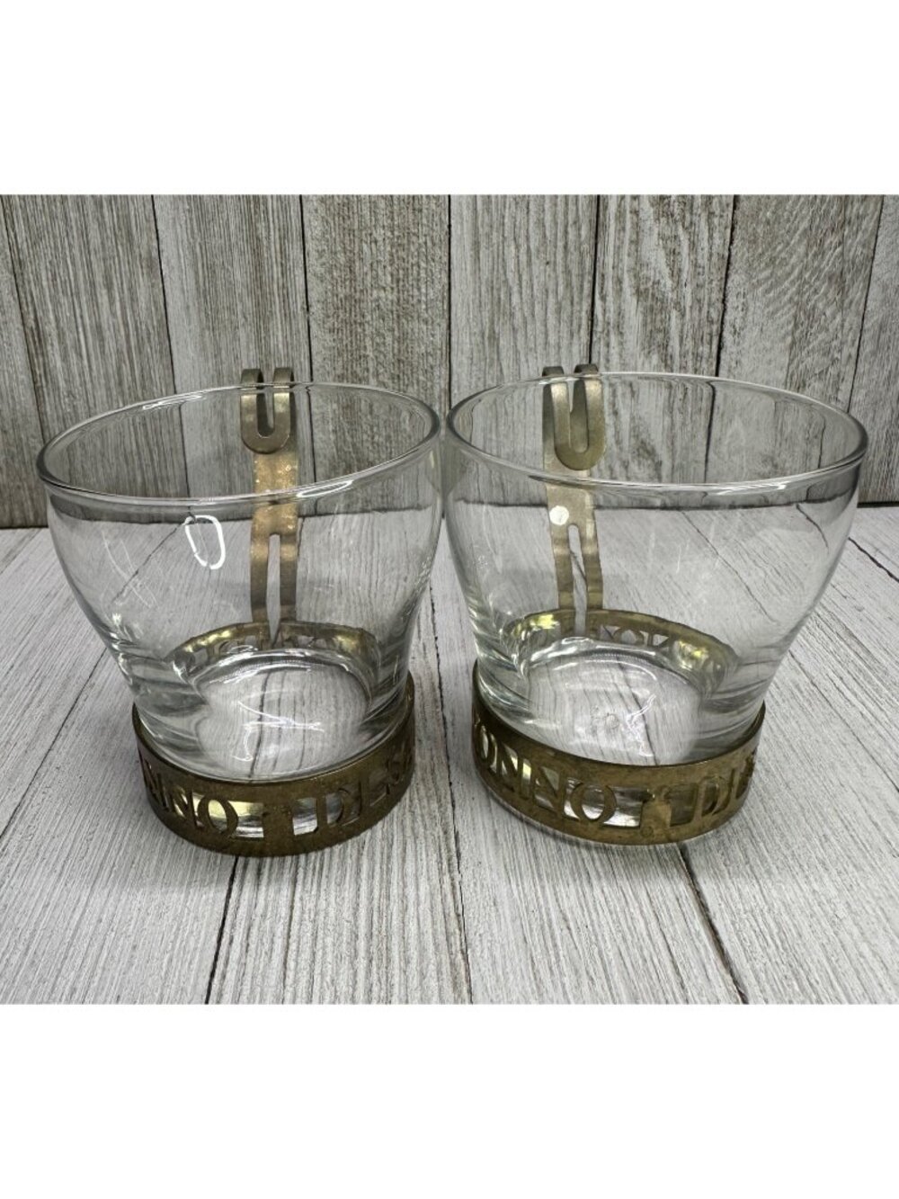 Vtg Disaronno Liquor Cocktail Libbey Glass Cups 3" DIA Metal Handle Set Of 2